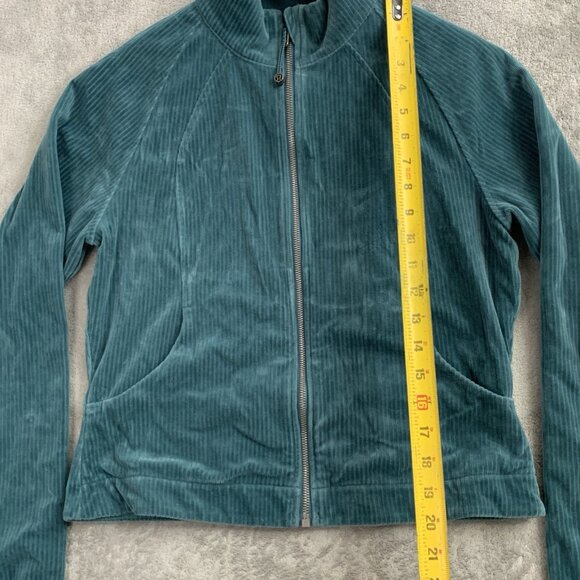 Lululemon Jacket Womens 10 Storm Teal Corduroy Full Zip Scuba Track Velvet Cord - Picture 3 of 12